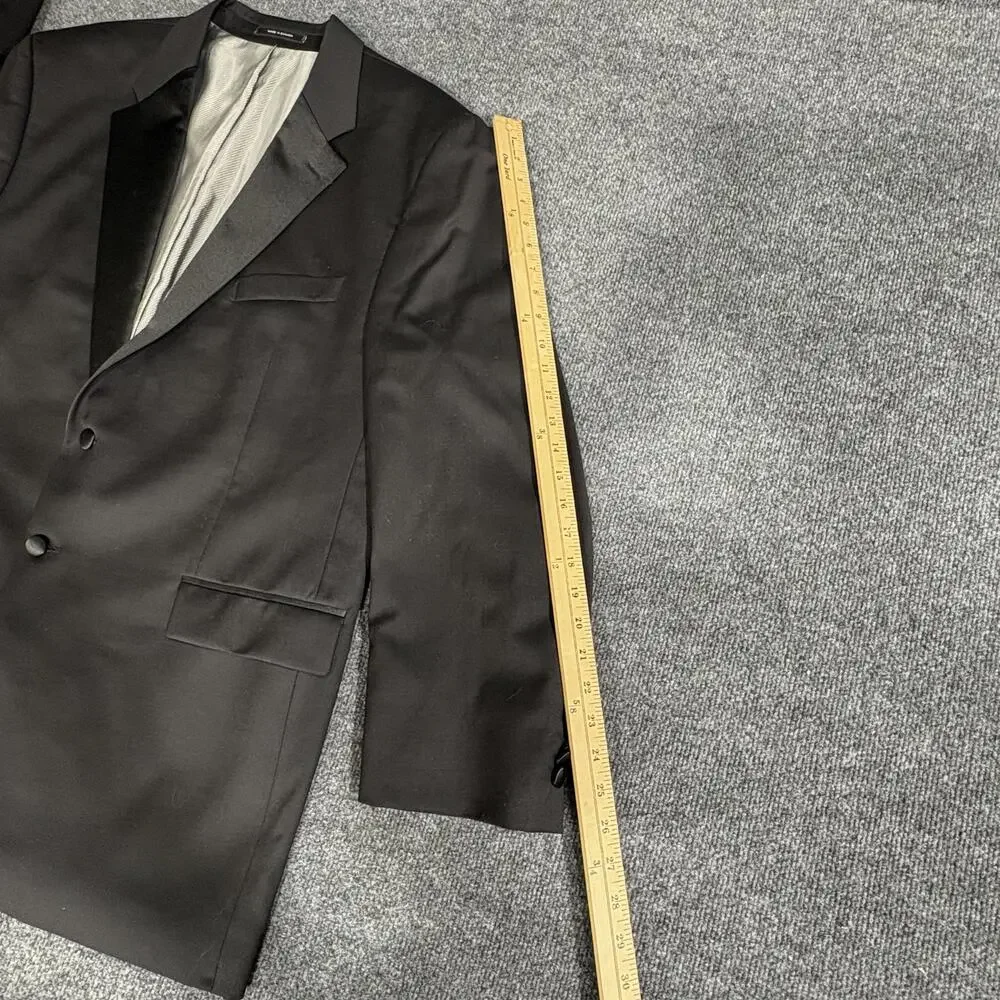 Woolmark Tuxedo Jacket Mens 48 Black Wool Satin Lapel 2 Button Formal Wedding